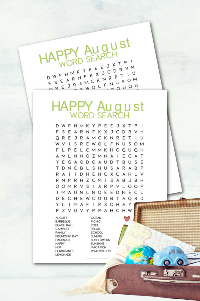 August Word Search Made with HAPPY