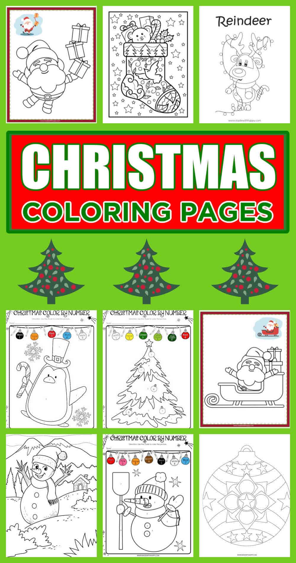 Free Christmas Coloring Pages For Kids - Made with HAPPY