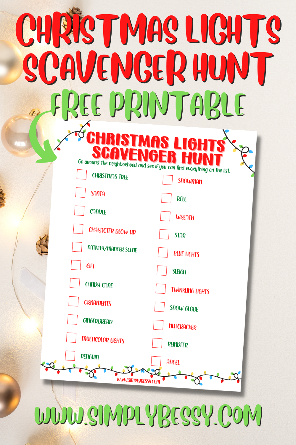 Christmas Lights Scavenger Hunt - Free Printable Game - Made With Happy