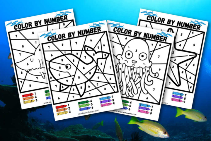 Color By Number Ocean Animals - 4 Free Printables - Made with HAPPY