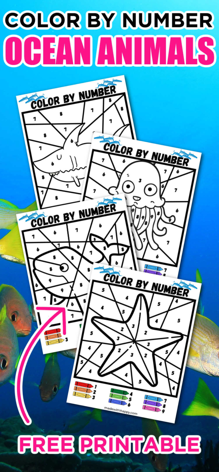 Color By Number Ocean Animals - 4 Free Printables - Made with HAPPY