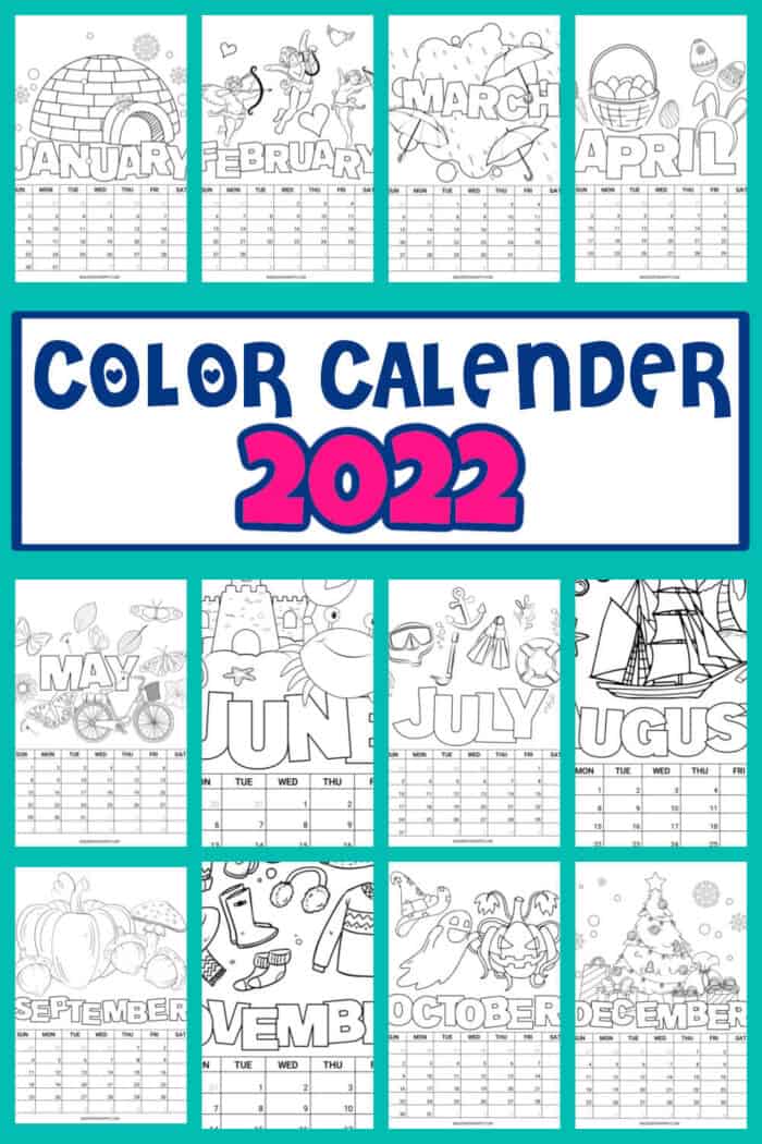 printable coloring calendar 2022 made with happy