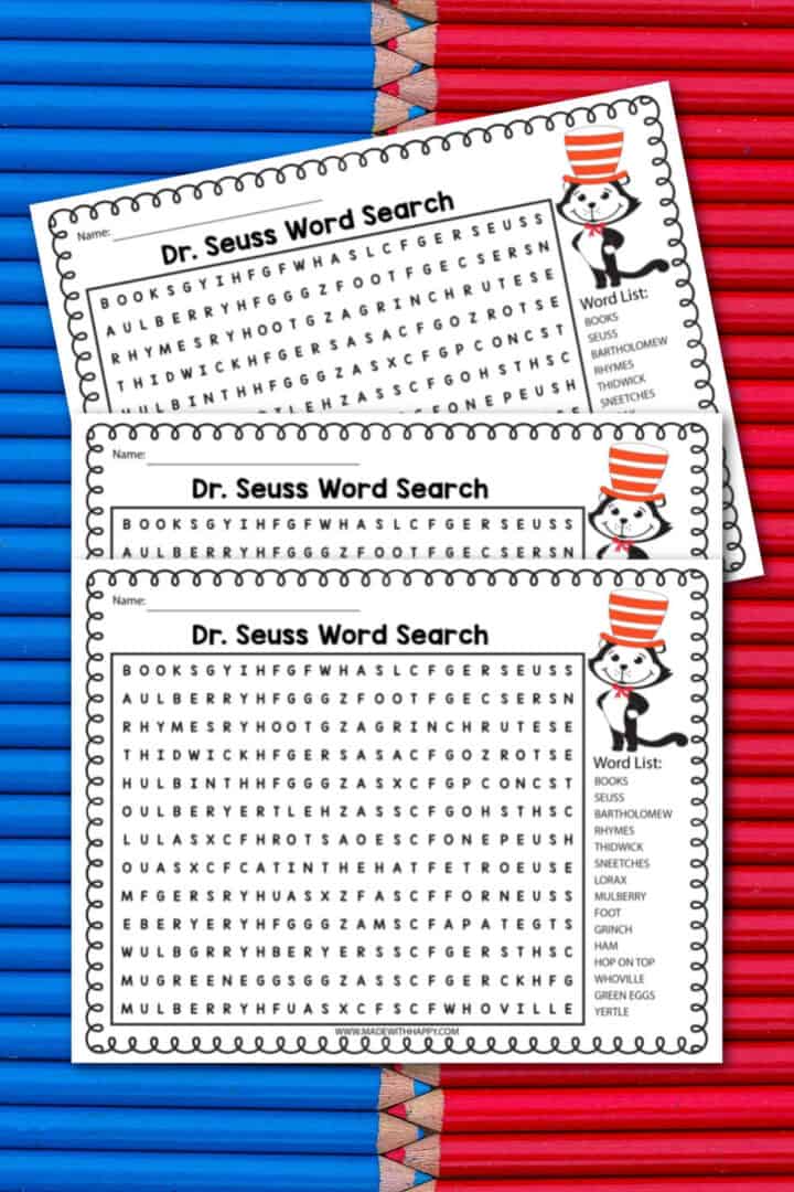 Free Printable Dr. Seuss Word Search - Made with HAPPY