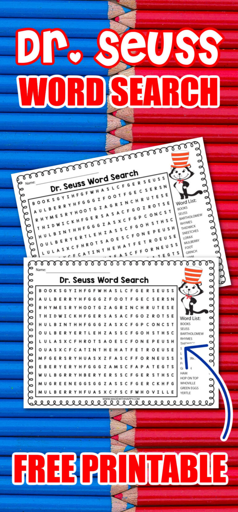 Free Printable Dr. Seuss Word Search - Made with HAPPY