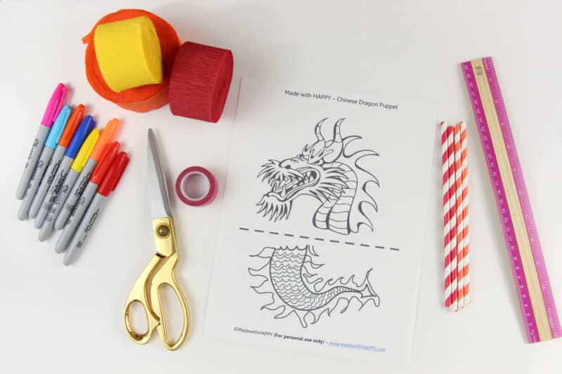 Chinese Dragon Puppet - Kids Craft with Printable Dragon Template