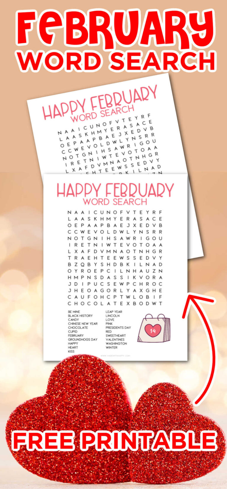 Free Printable February Word Search Made with HAPPY