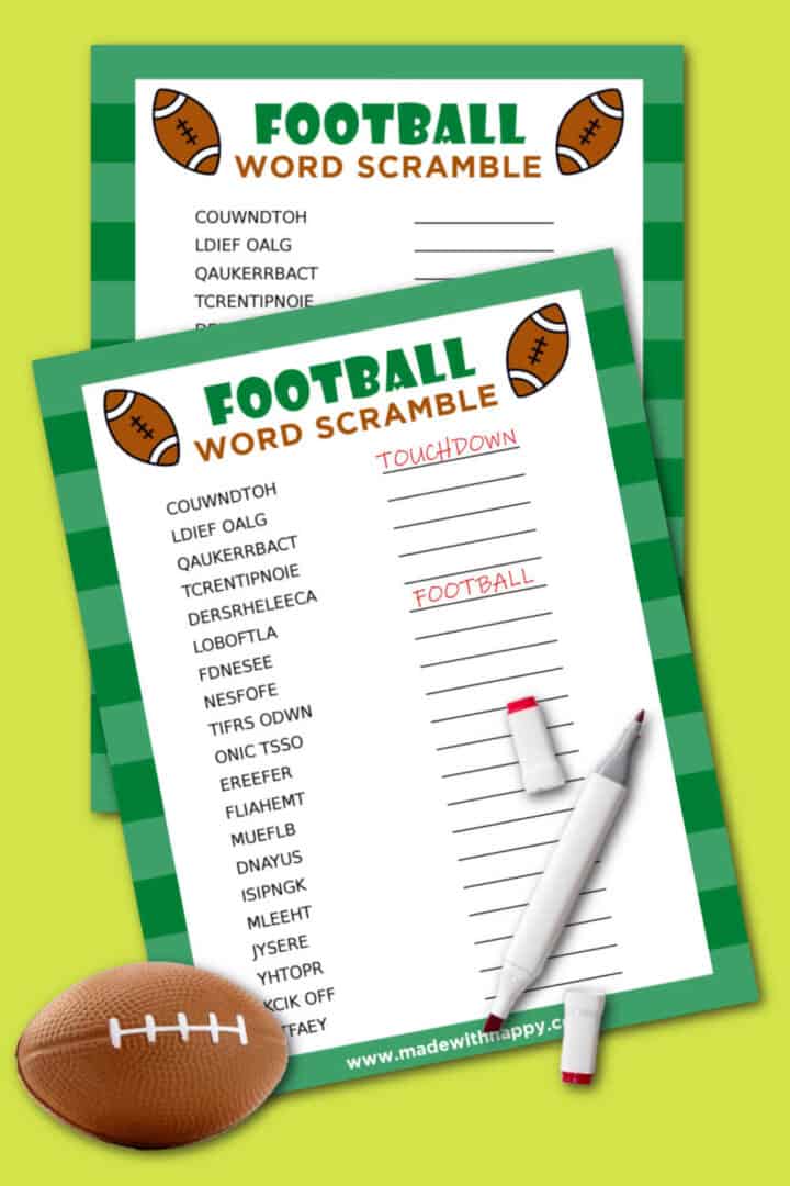 Football Word Scramble Printable - Made with HAPPY