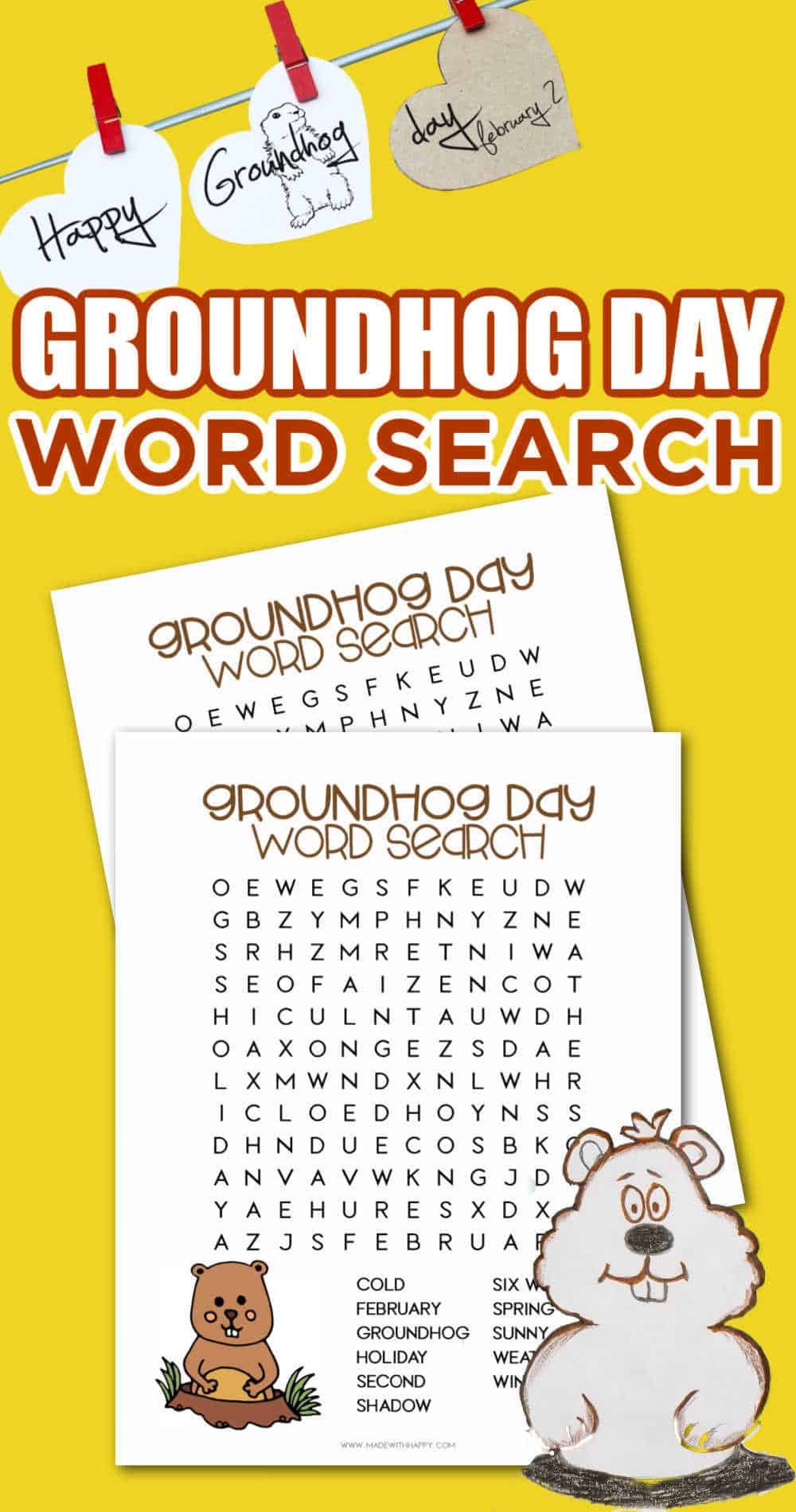 Groundhog Day Word Search Made with HAPPY