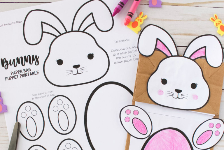 Bunny Paper Bag Puppet with Free Printable Bunny Template