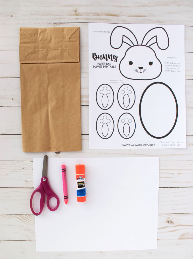 Bunny Paper Bag Puppet with Free Printable Bunny Template