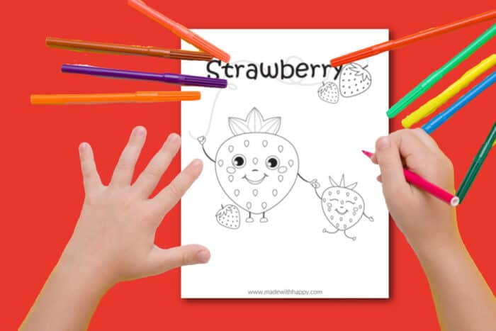 Free Printable Strawberry Coloring Page - Made with HAPPY