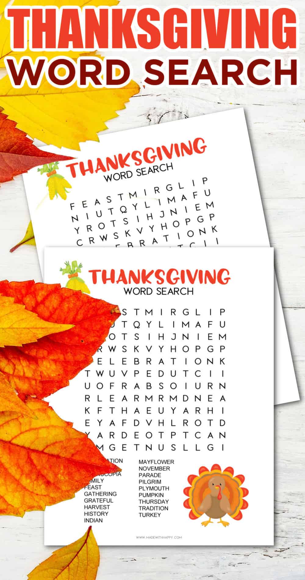 Free Thanksgiving Word Search Puzzle Printable - Made with HAPPY