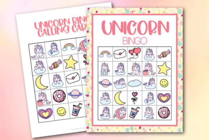 free printable unicorn bingo made with happy unicorn activities