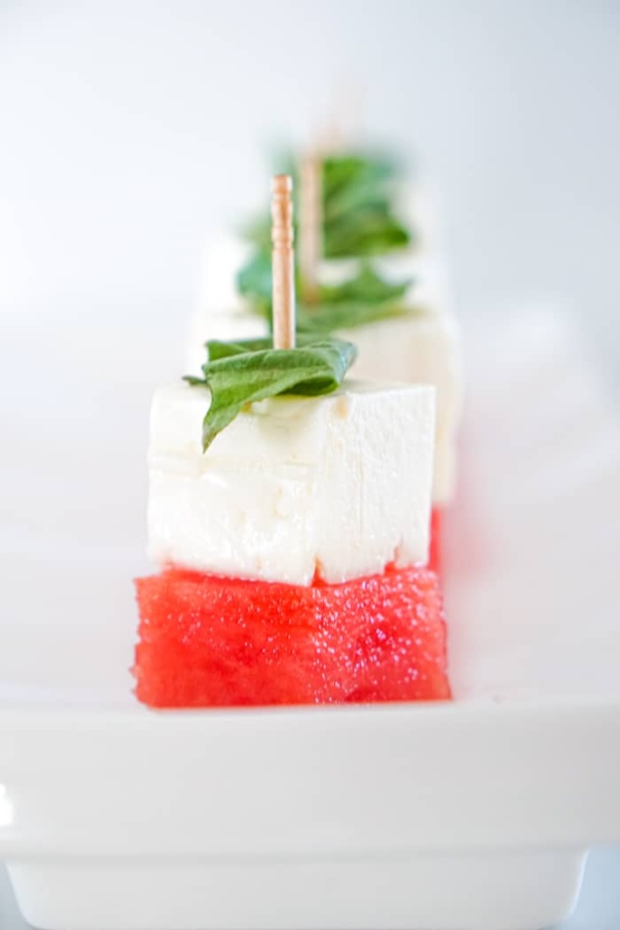 Watermelon Feta Basil Salad On a Stick - Summer Appetizer