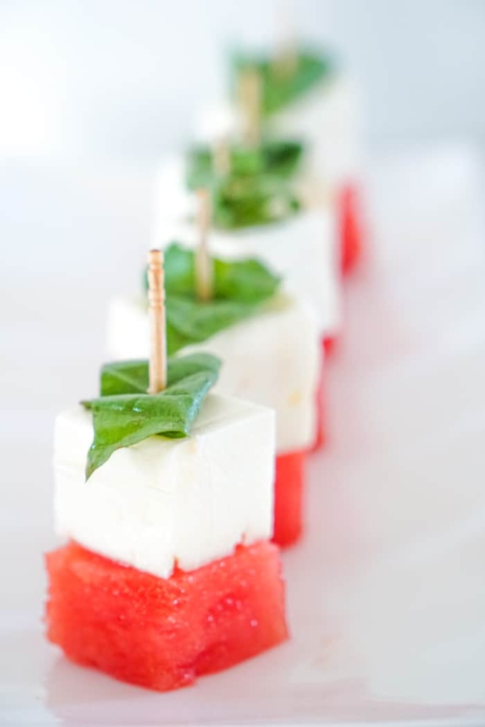 Watermelon Feta Basil Salad On a Stick - Summer Appetizer