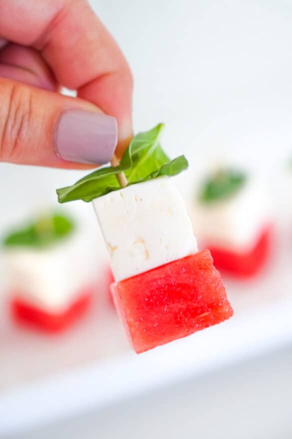 Watermelon Feta Basil Salad On a Stick - Summer Appetizer