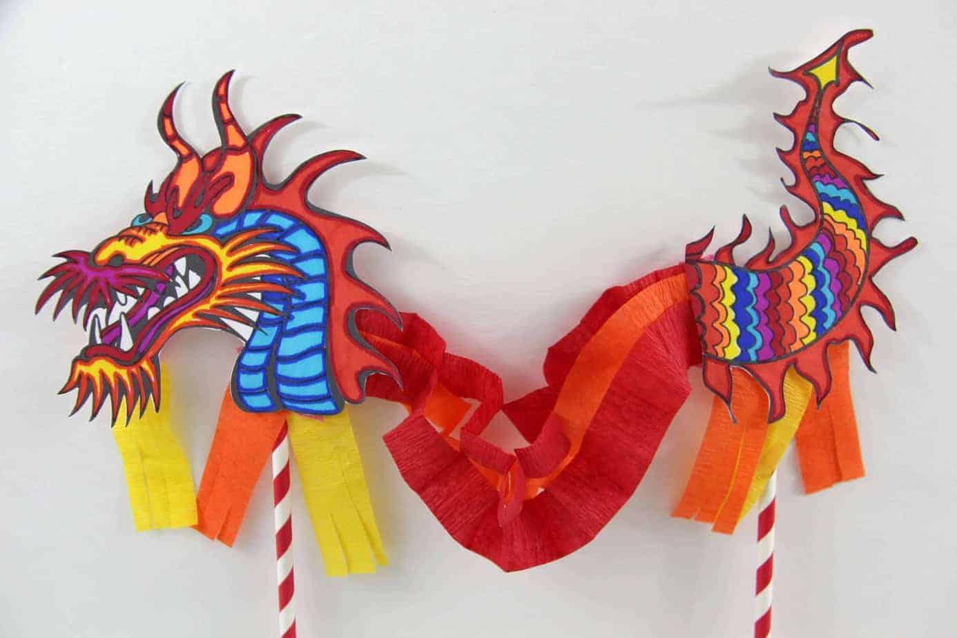Chinese Dragon Puppet Kids Craft with Printable Dragon Template