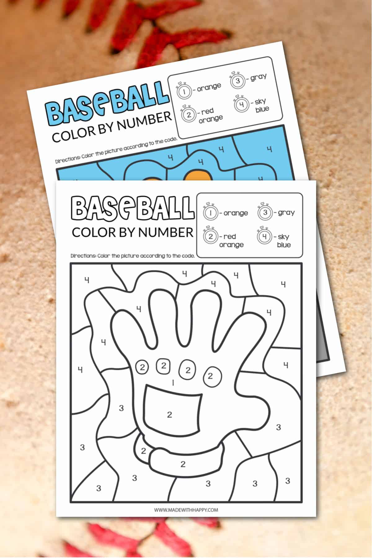 FREE Baseball Color By Number Printable - Made with HAPPY