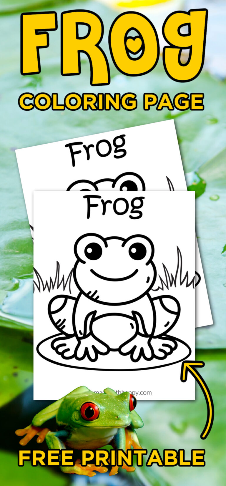 FREE Frog Coloring Page Printable - Made with HAPPY