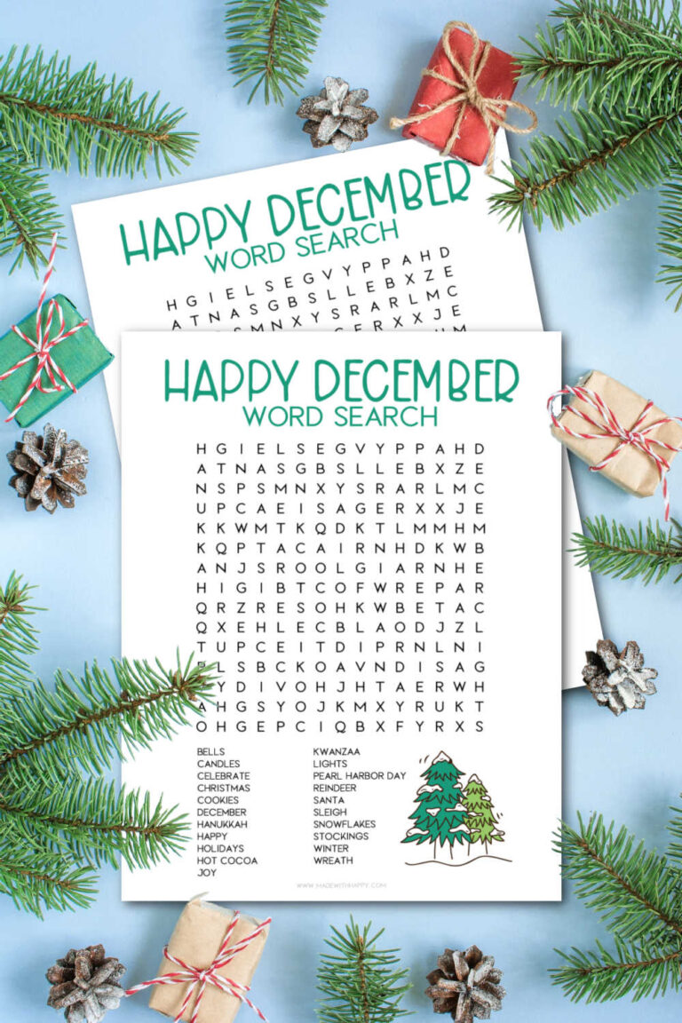 December Word Search Made with HAPPY