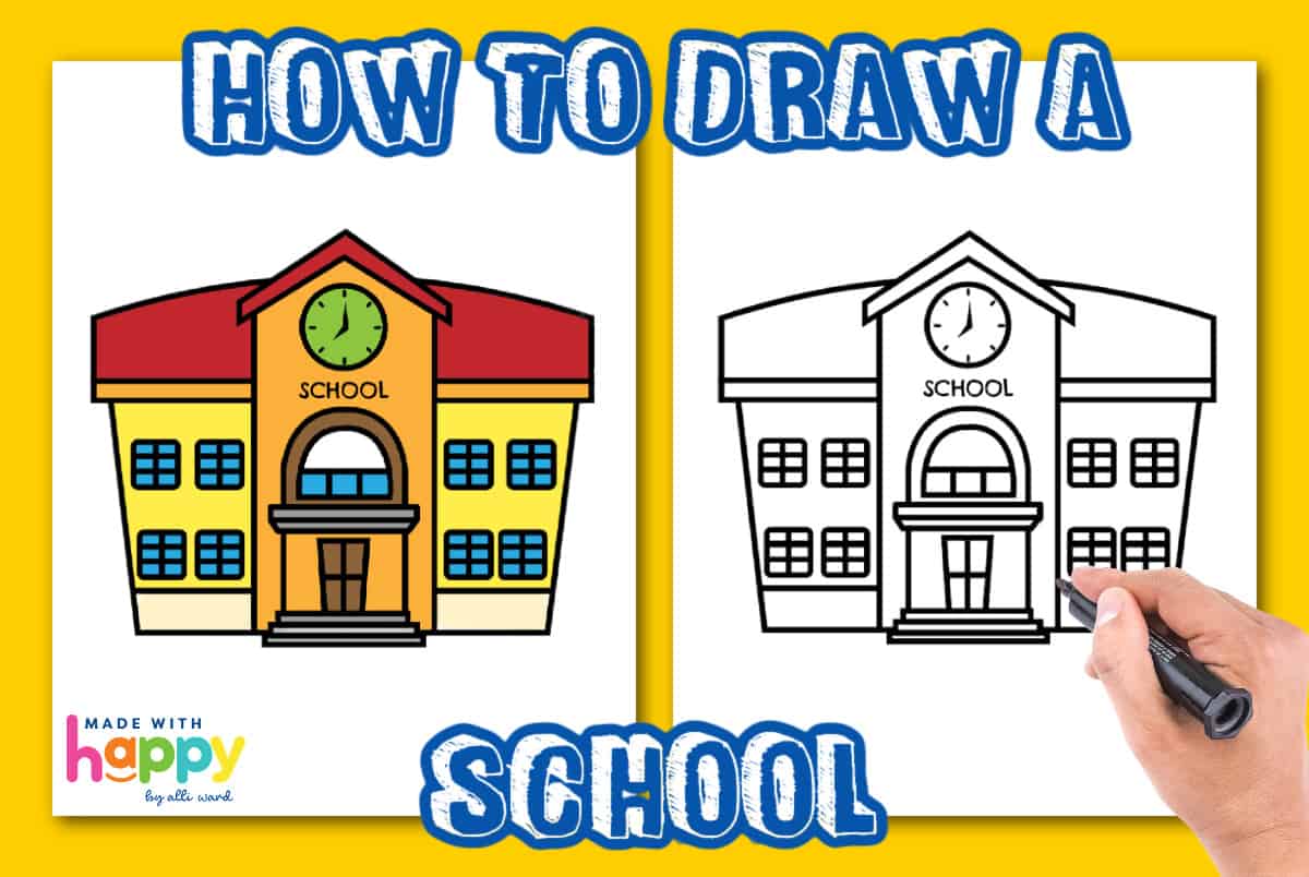 School Drawing - How To Draw A School Step By Step