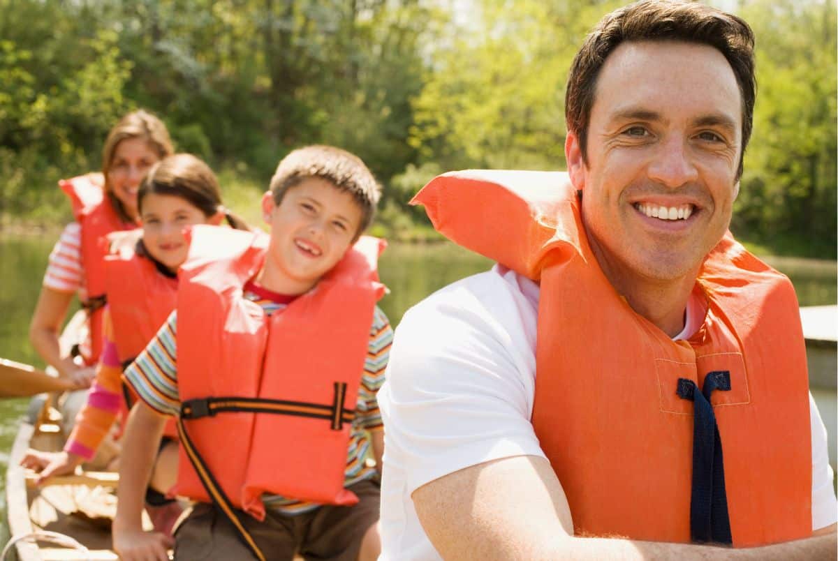 family wearing a life jacket