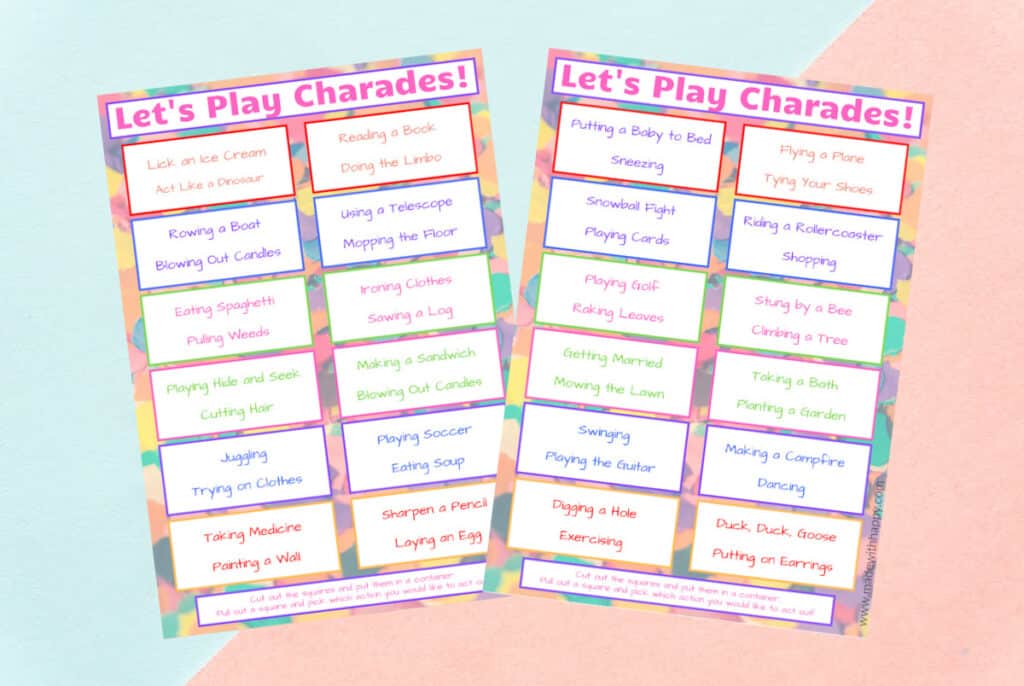 Family Charades Free Printable Game Made with HAPPY