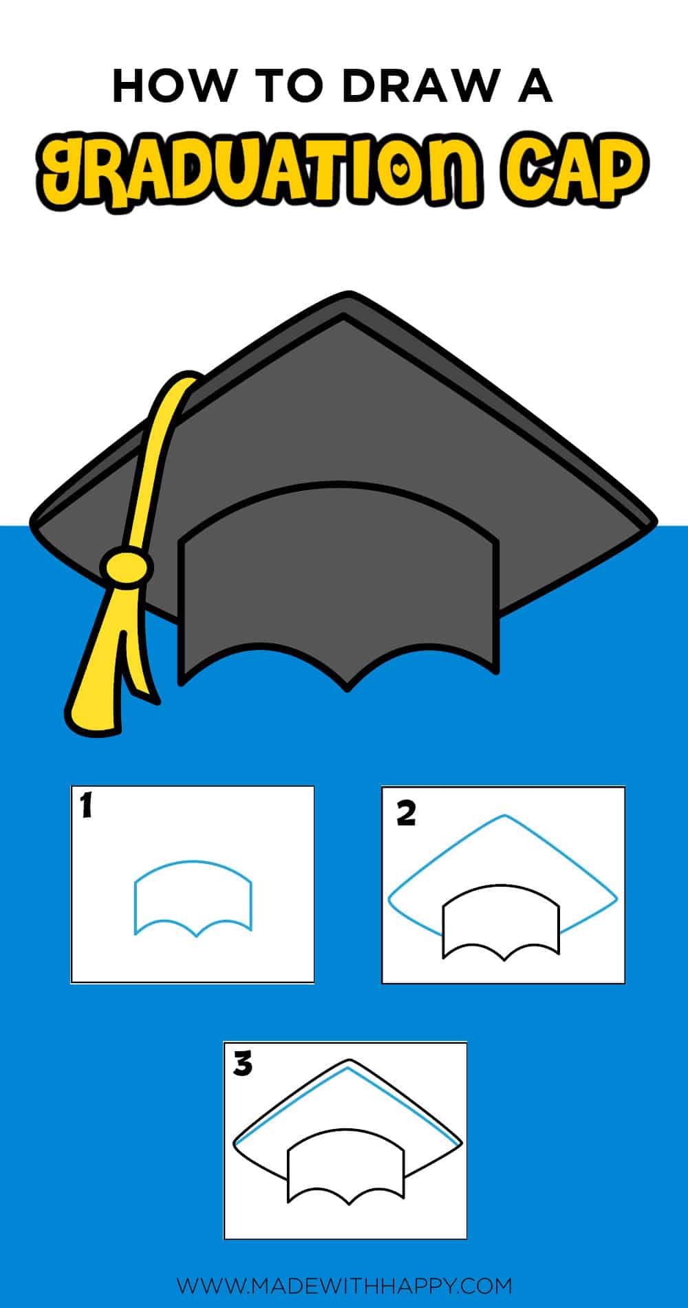 How to Draw a Graduation Cap Easy Step By Step Tutorial Made with HAPPY