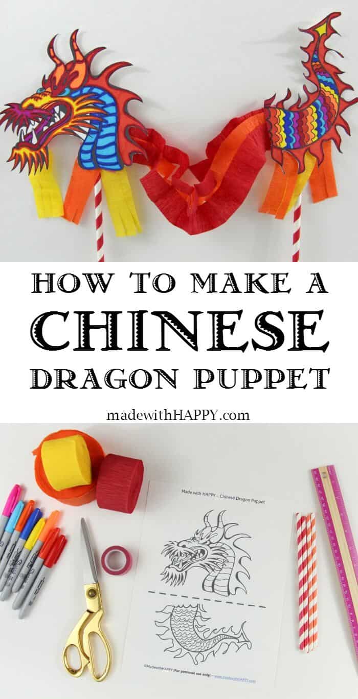Chinese Dragon Puppet Kids Craft with Printable Dragon Template