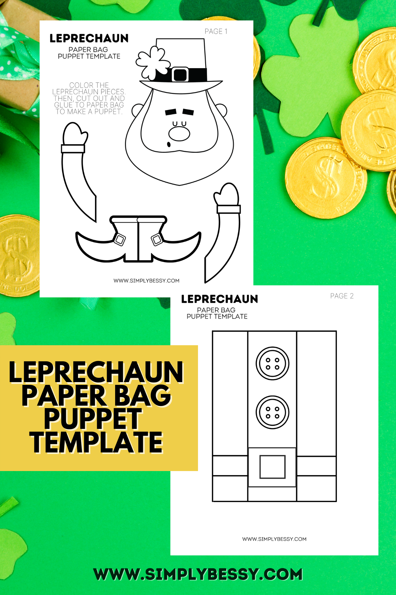 Leprechaun Paper Bag Puppet Free Printable Simply Bessy