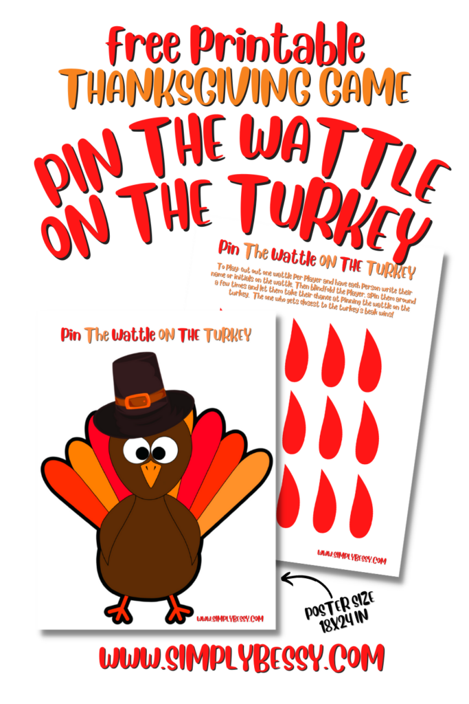 Pin The Wattle On The Turkey Free Printable Thanksgiving Game 