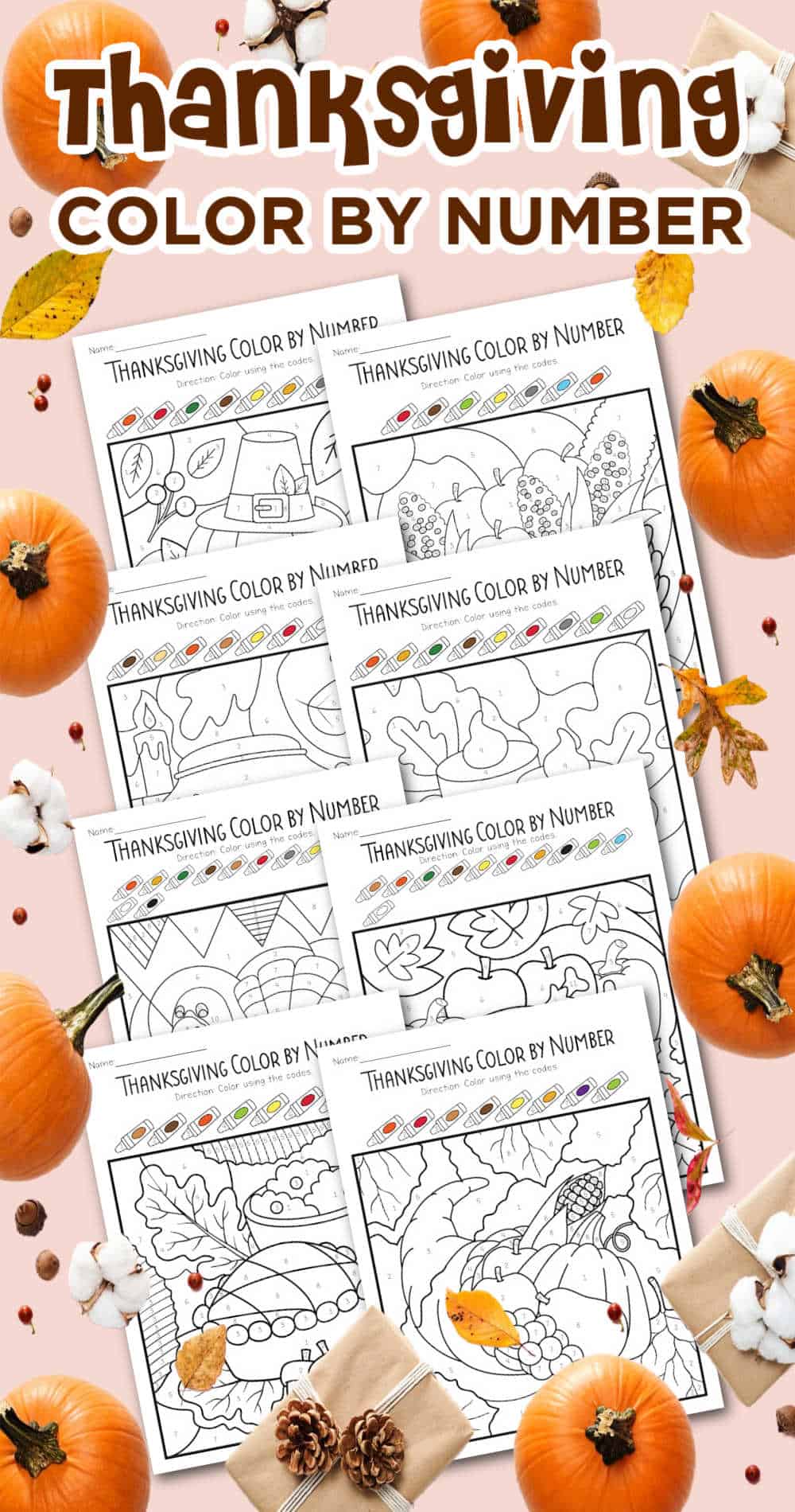 Free Thanksgiving Color By Number Printables - Made with HAPPY