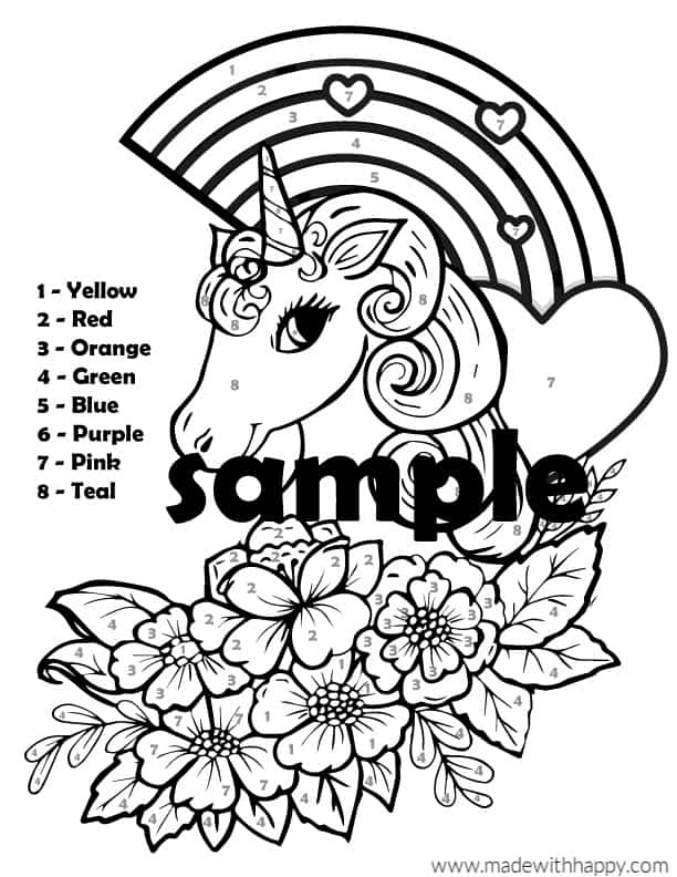unicorn color by number free printable unicorn coloring pages