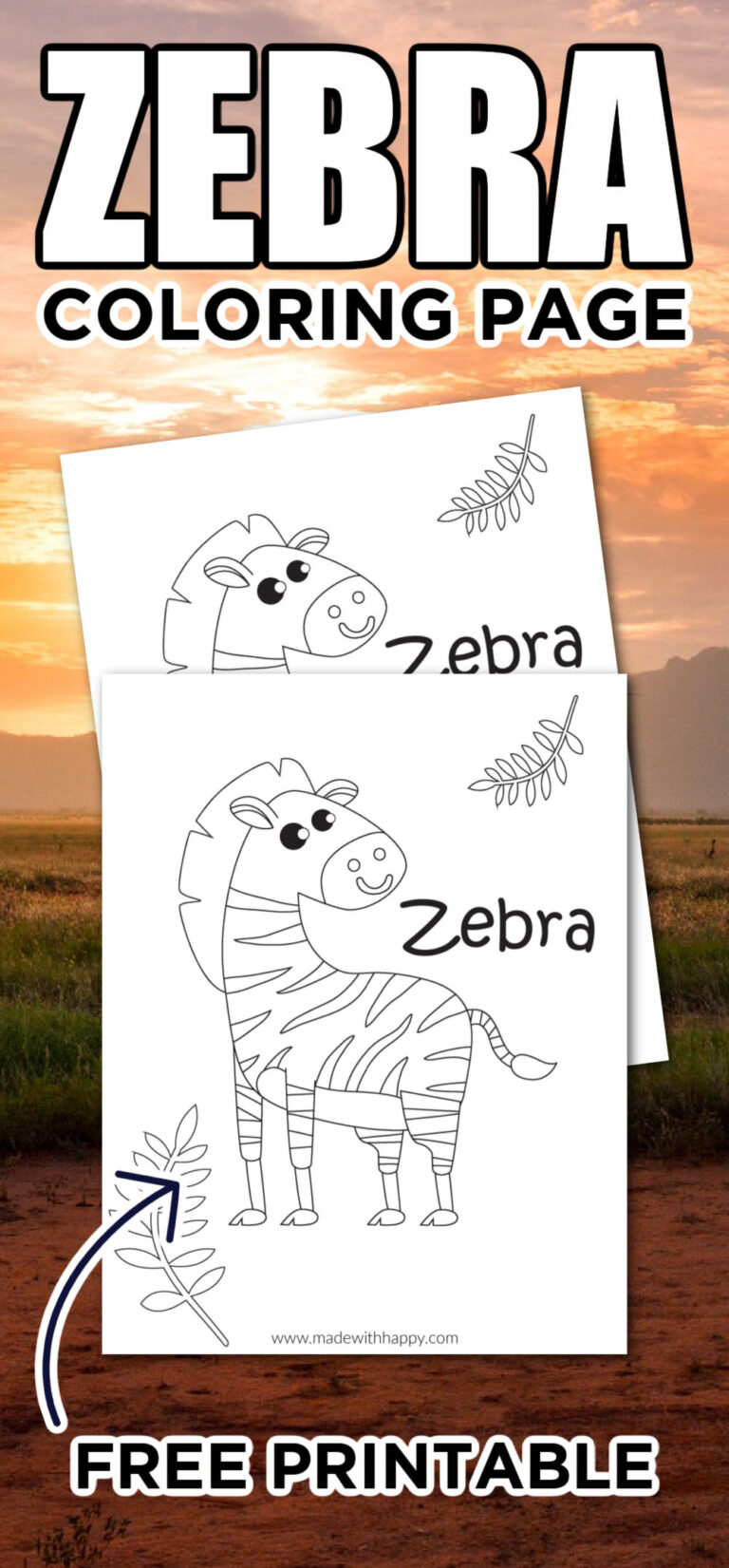 Free Printable Zebra Coloring Page - Made with HAPPY
